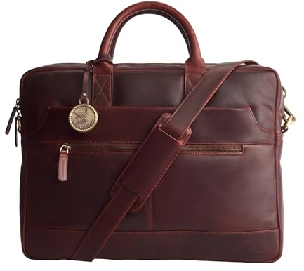 DE LAMASSU® Hugo Laptoptasche Leder – 15,6 Zoll Notebooktasche Herren Damen – Schmale Businesstasche mit Trolleyband – Schultertasche mit Reißverschluss – Geschenkverpackung