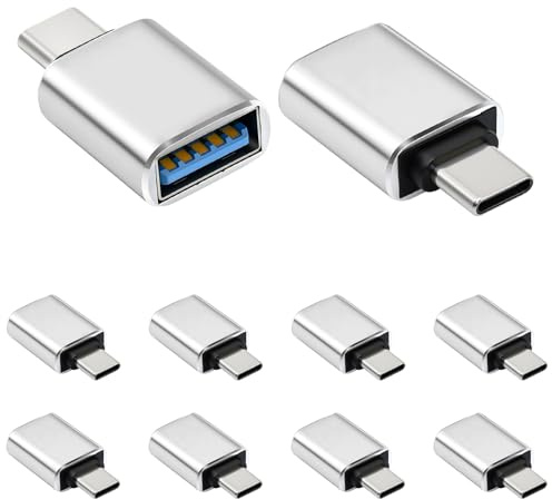 QINQ USB auf USB c Adapter Packung 10,Silberfarben Type-C auf USB 3.0 Ladekabel Adapter for Kompatibel mit iPhone 16/15/14/13/12 iPad Galaxy Laptops Carplay etc