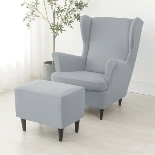 ABZDUNG 2 Stück Stretch-Schonbezüge for Ohrensessel und Ottomane, 1-Sitzer-Sofabezug mit Kissenbezug, waschbar und abnehmbar, for Bar, Wohnzimmer, Schlafzimmer(Grigio Fumo)