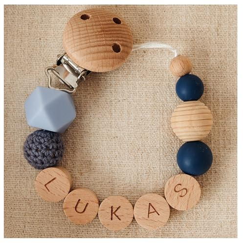 Storchenkind® – Liebevolles, handgemachtes Babyaccessoire, personalisiert mit Namen (blau)