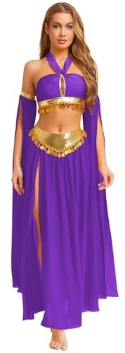 Oyolan - Abito Orientale da Donna per Danza del Ventre, Costume da Danzatrice per Spettacolo, viola., L