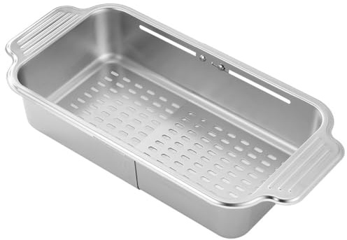 VNLCPX Scolapasta Pieghevole, Scolapasta Acciaio Inox, Accessori Lavello Cucina per Filtrare, Scolare e Lavare Frutta, Argento, 33.5-44.5 cm
