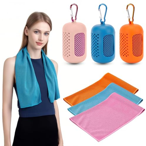 WZHHDM Microfiber Soft Quick Dry Gym Towel, 3pcs Gym Towels, Cooling Towel | Soft Microfiber with Portable Silicone Sleeves Soft Breathable Sweat Cool Towel for Sport Camping