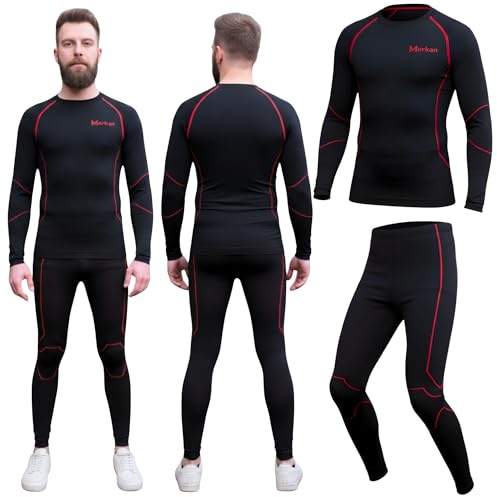 Merkan Thermo-Wäsche, Thermoaktive, Herren, atmungsaktiv und funktionell, antibakteriell und elastisch, Skiunterwäsche, warme Unterwäsche für zu Hause und Sport Herbst und Winter,