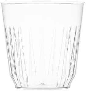 C&S Homestore 40 x Whisky Tumblers 8oz/230ml Clear Plastic Fluted Disposable Cups Glasses – Clear Drinking Tumblers for Parties, Weddings, Catering, Vending, Events, Picnics & Special Occasions