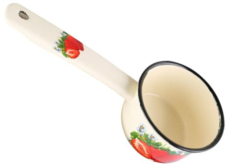 TOYANDONA Pot à Lait En Émail Multifonction Petit Pot 12 Cm Long Manche En Métal Pour Cuisson Uniforme Bébé La Cuisine Et Usage Quotidien Couleur Beige Fraise