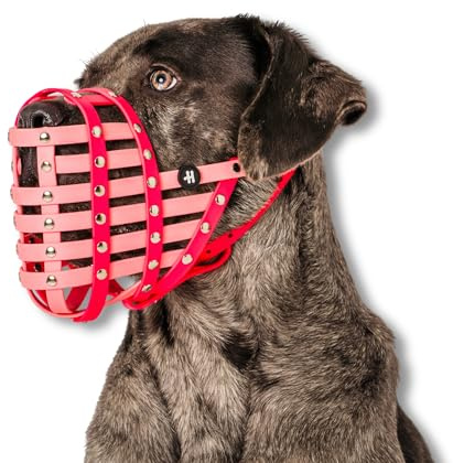 Happy Muzzle Co. Maulkorb für mittelgroße bis XL-Hunde, verstellbar, bequem und langlebig, Biothane-Design mit Edelstahlbefestigungen, wasserdicht, leicht und weich, von Happy Muzzle Co. (Rosa, Größe
