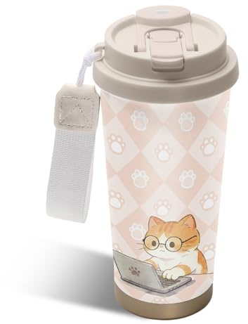 NEIUJADK Cat Tumbler Stainless Steel 2-in-1 Lid Coffee Tumbler 18 oz Cat Lovers Insulated Travel Coffee Mug Cats Mom Gifts Water Bottle for Women Men Birthday Christmas