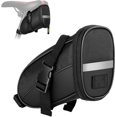 DiULi Borsa da Sella per Bici, Mini Borsa Sottosella per Reggisella da Ciclismo Riflettente per Mountain Bike Bici da Strada, Nero, 19 * 12 * 9cm