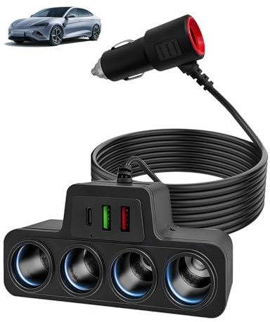 7 en 1 Adaptador de Encendedor de Cigarrillos 120 W 12 V 24 V con 3 Puertos | 4 Tomas Cargador para Encendedor de Cigarrillos con 3 Puertos (QC 3.0 +USB 3.1 +PD 3.1) Carga Rápida para iPhone Dash Cam GPS