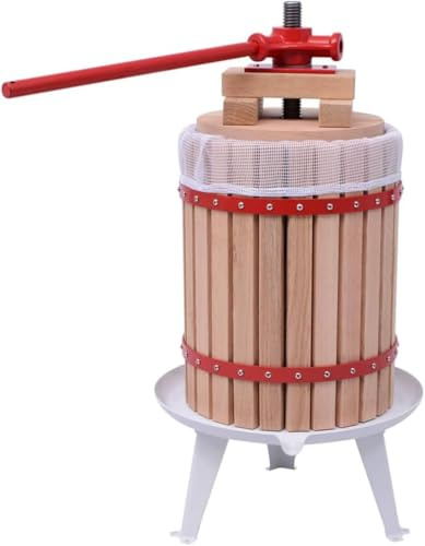 Set di pressa e frantoio per frutta e vino, in legno massello di quercia, ghisa e acciaio per mele, pere, pesche e bacche