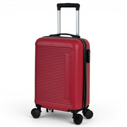 Trolley 10 kg Valigia Rigida Bagaglio a Mano 52x32x19 cm 4 Ruote Doppie Rimovibili Girevoli 360° Guscio in ABS Leggero e Resistente Unisex per Viaggi in Famiglia e Lavoro Offerta Mod.1152 (Rosso)