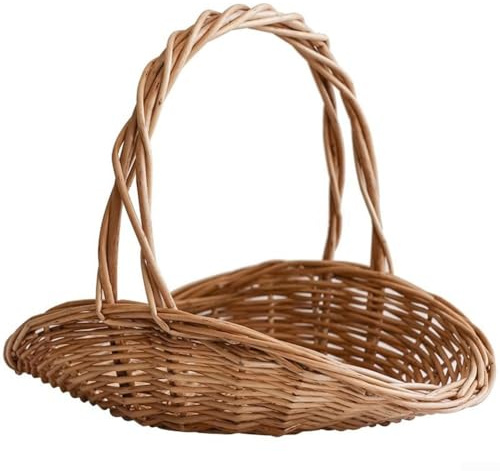 Stabiler Rattan-Weidenkorb mit ergonomischem Griff, geeignet für Outdoor, Picknick, Küche, Obstaufbewahrung und Wohnzimmerdekoration (groß)