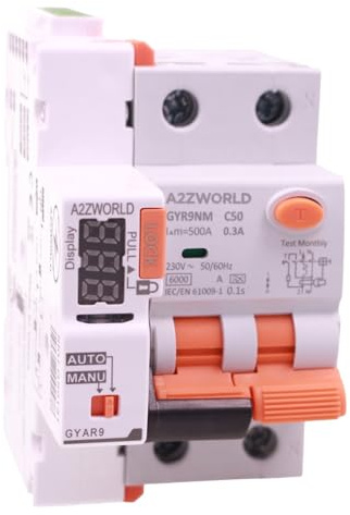 Interruttore Magnetotermico Differenziale Con Riarmo Automatico, RCBO Tipo A Curva C, Idn 300mA / 0.3A, In 40A, 1P+N 6kA, 3 Moduli, con 3 Tentativi di Riarmo (10s/60s/300s)