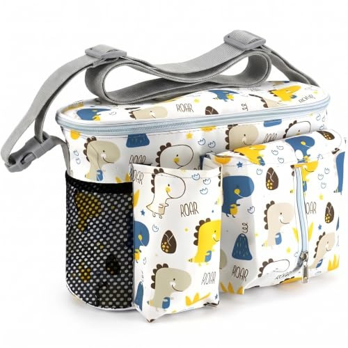 Bolsa organizadora universal impermeable para cochecito con portavasos, correas ajustables y bolsillo con cremallera, organizador para pañales, biberones, toallitas, smartphone y artículos esenciales