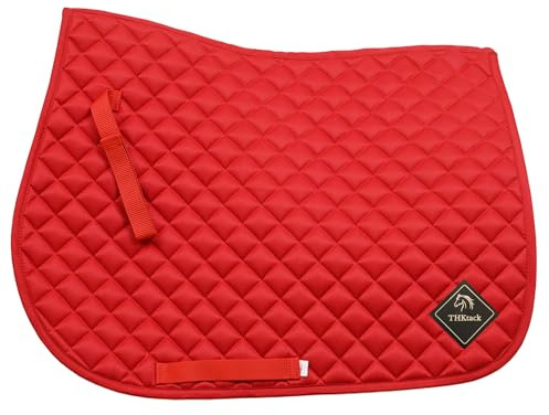 THKtack All Purpose English Saddle Pad Full Size | Diamond Quilted Horse Saddle Cloth | Fits 16-18 Inch Saddles | Equestrian Accesories | Horse Riding Equipments (Red)