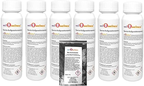 Well2wellness® Set Infusi Sauna 'Selection' Mit 6 x 125 ML + Gratis 10 G10 G Cristalli di Mentolo