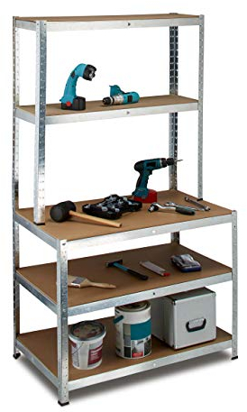 Relaxdays Scaffale in Metallo, Banco Lavoro, Scaffalatura ad Alta Portata 900kg, 5 Ripiani, 180x100x60cm, Garage, Grigio