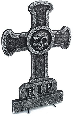 DEGUISE TOI Decorazione Pietra tombale con Croce e Teschio - Argento - Taglia Unica