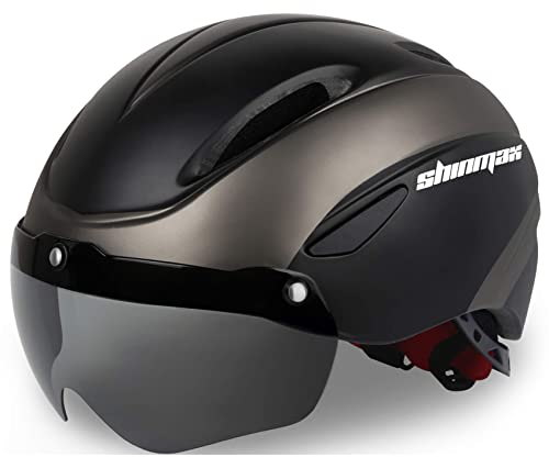 Shinmax Fahrradhelm Herren Damen Fahrradhelm mit Visier Abnehmbarer Magnetischem Schutzbrille für Männer Frauen Erwachsene Mountainbike Road Fahrrad Helm Einstellbarer MTB Ski Snowboard