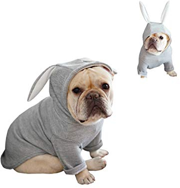 Khemn 丨Bulldog Custom-Kleidung丨Bulldog Rabbit Kostüm, Hundemode Kaninchenohren Hoodie für Französische Bulldogge/Englische Bulldogge/Amerikanische Pit Bull Terrier / Mops (Rosa, Grau) (XXL, Grau)