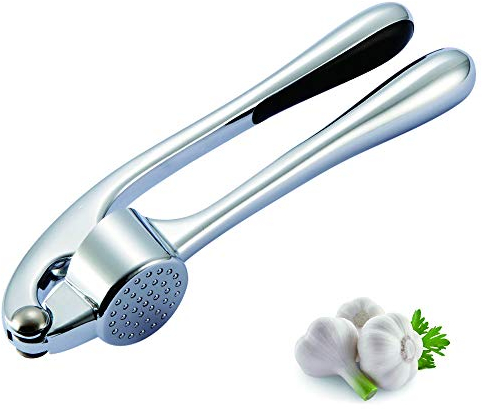 Garlic Press Garlic Crusher, HERUIO Crush Garlic & Ginger with Ease (Peel On), Zinc Alloy Small Kitchen Utensils Gadgets, Super Easy to Clean (Dishwasher Safe), Rust-Proof (Silver)， 6.7 x 1.5 in