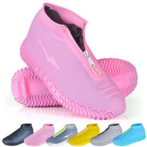 ydfagak Shoe Covers Waterproof Reusable Foldable Not-Slip Rain Shoe Covers with Zipper,Shoe Protectors Overshoes Rain Galoshes for Kids Men and Wome (Pink, M (Women 5.5-7.5, Men 5-6.5))