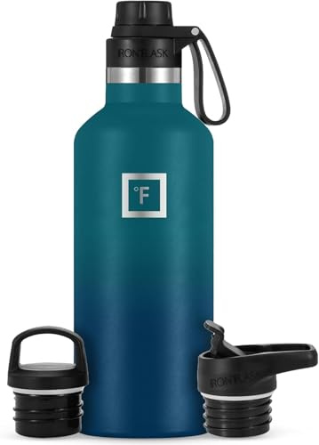 IRON °FLASK Edelstahl Trinkflasche mit 3 Deckel - Auslaufsicher Thermosflasche - Metall Wasserflasche Doppelwandig Isoliert BPA-freie fur Sport Schule Fitness Camping