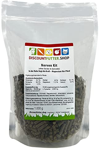 discountfutter.shop | Nerven Kit (1kg) Pellets - mit Magnesium, B-Vitamine und Tryptophan - für schreckhafte, ängstliche Pferde | ohne Getreide & Zuckerzusatz