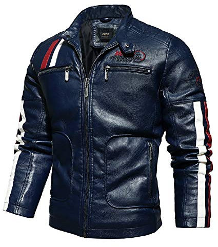 Veste de Moto Sport avec Homologuées CE Vêtements Course pour Hommes Automne et Hiver Vestes en Cuir PU Moto européennes américaines Vestes pour Hommes résistantes au Froid B,L