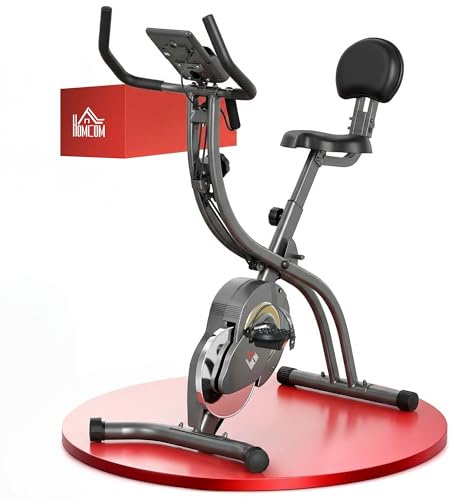 HOMCOM Hemträning, X-cykel, 2-i-1 cykeltränare, 6 kg svänghjul, trimhjul med 16 stegs justerbart magnetmotstånd och 1 par spännlinor, stål, svart + grå, 51 x 97 x 115 cm