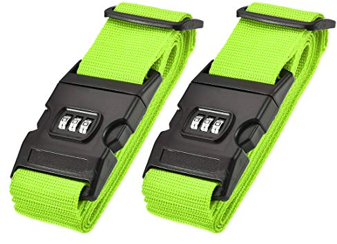 sourcing map 2Stk. Koffergurt Kofferband mit Schnalle Zahlenschloss 2Mx5cm PP Reisepackzubehör Hellgrün