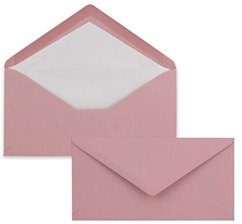 NEUSER PAPIER 50 x DIN Lang Briefumschläge - Alt-Rosa mit weißem Seidenfutter - 11x22 cm - 110 g/m² - ideal für Einladungen, Weihnachtskarten, Glückwunschkarten aus der Serie Farbenfroh