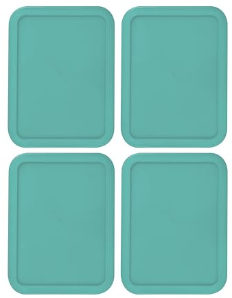 Replacement Lids fits Pyrex 3-Cup Glass Food Storage Container Bowls, (7.75 x 5.75-Inch) Plastic Rectangle Lids Covers for Pyrex 7210-PC, Airtight & Leakproof (4-Pack, Turquoise)