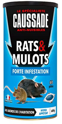 Caussade Anti Rats & Mulots - Efficacité Radicale - Lieux secs & humides - 60 sachets Pâtes - prêt à l'emploi - Une Ingestion Suffit – Fabriqué en France - 600g CARMUPT600