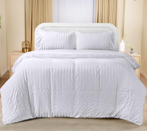 Utopia Bedding Seersucker Duvet Cover Set - Duvet Cover Double with Pillowcases - Soft Microfibre Polyester Seersucker Bedding (White)