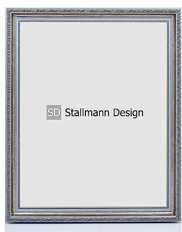 Stallmann Design Barockrahmen “OIA” | 48x68 cm | Silber | Echtholz-Bilderrahmen antik | mit Kunstglas | Fotorahmen aus Holz im Vintagestyle