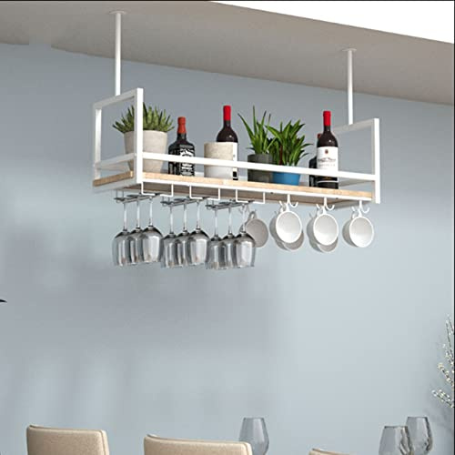 Estante para Copas de Vino de Techo: Estante de Almacenamiento de diseño de Bricolaje, estantes flotantes Colgantes, Soporte de Flores de exhibición de Madera y Metal, Estante de Vino Colgan
