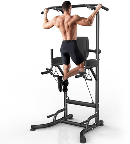 Dskeuzeew Power Tower Dip Station Pull Up Bar, Adjustable Height Multi-Function Power Tower, Push Up Workout Abdominal Exercise for Home Gym Strength Training Fitness Workout Equipment
