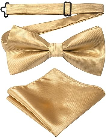 JEMYGINS Fliege für Herren, einfarbig, in verschiedenen Farben erhältlich, inklusive Einstecktuch, Champagner-Gold