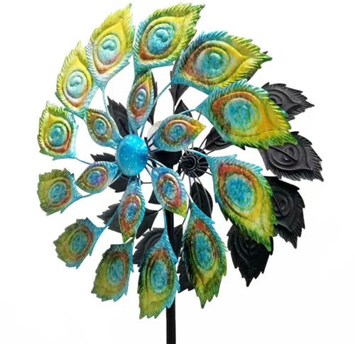 SUCADA Moulins à Vent solaires, moulinets de Jardin à Boule de Verre à énergie Solaire, avec Moulin à Vent cinétique Double Direction pour Cour et Jardin (60x256cm)