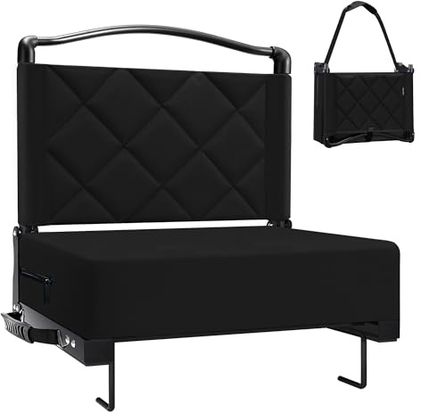 Kaganoon Stadium Seats with Back Support Cushion, Folding Stadium Seats for Bleachers Hold up 400lbs, Wide Bleacher Seat with Shoulder Strap & Handle Comfort for Sports Events (Black, 1pcs)