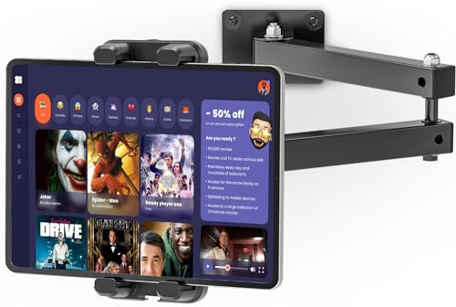 Tendak Tablet Wandhalterung, Tablet Halterung Wand Die Ausziehbare Länge Beträgt 10-43 cm, Aluminiumlegierung iPad Halterung Wand für Business und Zuhause, Kompatibel 4,7-13.5 Tablet iPad Handy