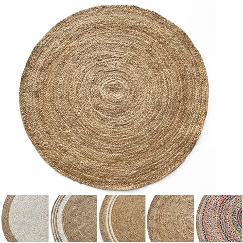 KARAT Jutematta, rund 120 cm Ø hobbymatta av 100 % naturfiber – flätad boho jutematta, handvävd naturmatta för kök och vardagsrum, robust och slitstark (surat)