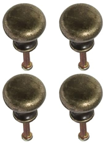 AQXYWUIO 4 Stück runde Schrankknöpfe, antikes massives Messing, antike Messing-Türknöpfe, Schubladengriffe for Badezimmer, Küche, Möbelbeschläge