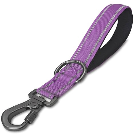 SAEGYPET 12” Short Dog Leash, Reflective Nylon Padded Handle | Heavy Duty Strong Traffic Leash with Carabiner Clip, Perfect for Large or Medium Dogs