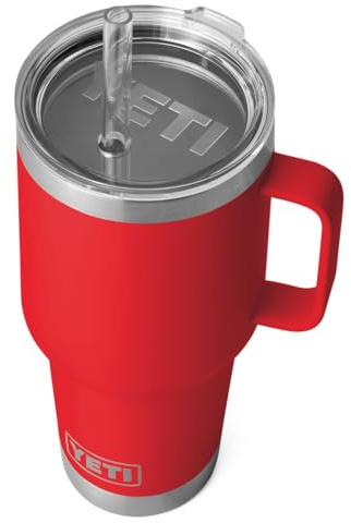 YETI Rambler Straw Mug, Stainless Steel Vacuum Insulated Mug with Stronghold Lid, Rescue Red, 35 oz (1 l)