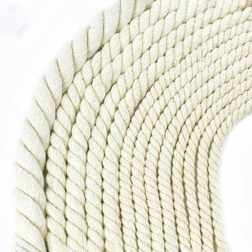5 m 5/6/7/8/10/12/15/18/20 mm geflochtene Baumwollkordel für dekorative Taschen, hohe Zähigkeit, 3-teilige Schnüre, DIY-Nähtextilzubehör, Weiß, 15 mm, 5 Meter