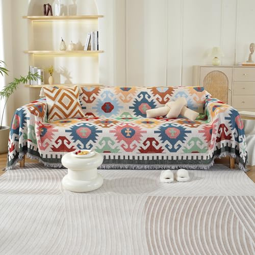 VanderHOME Funda Sofa, Manta de algodón extrasuave, Four Seasons Cubre Sofas, Colcha Multiusos para sofá, Mantas para Cama, Colcha 180 * 300cm-Geometría de la luz