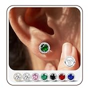 JeweBella Orecchini Donna Lobo in Argento 925 - Orecchini Pietra Portafortuna Anallergici - Grandi Orecchinia Lobo 8mm - Orecchini a Bottone Punto Luce